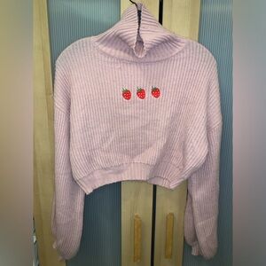 Strawberries pink turtleneck crop sweater Size Small